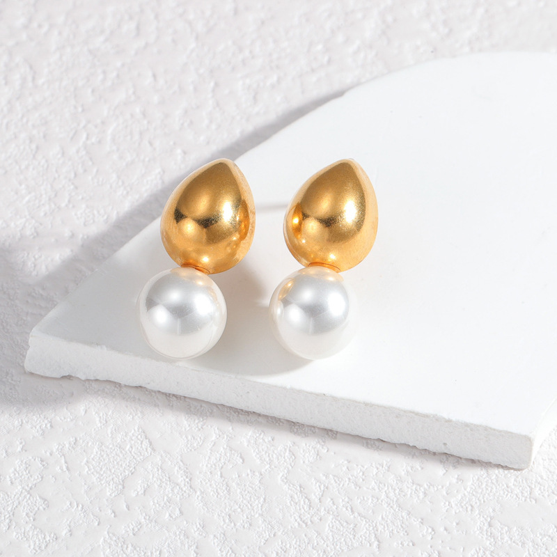 1 Pair Simple Retro Style Patchwork Shape Stainless Steel  Gold Color Inlay Artificial Pearl Women's Dangle Earrings h5 